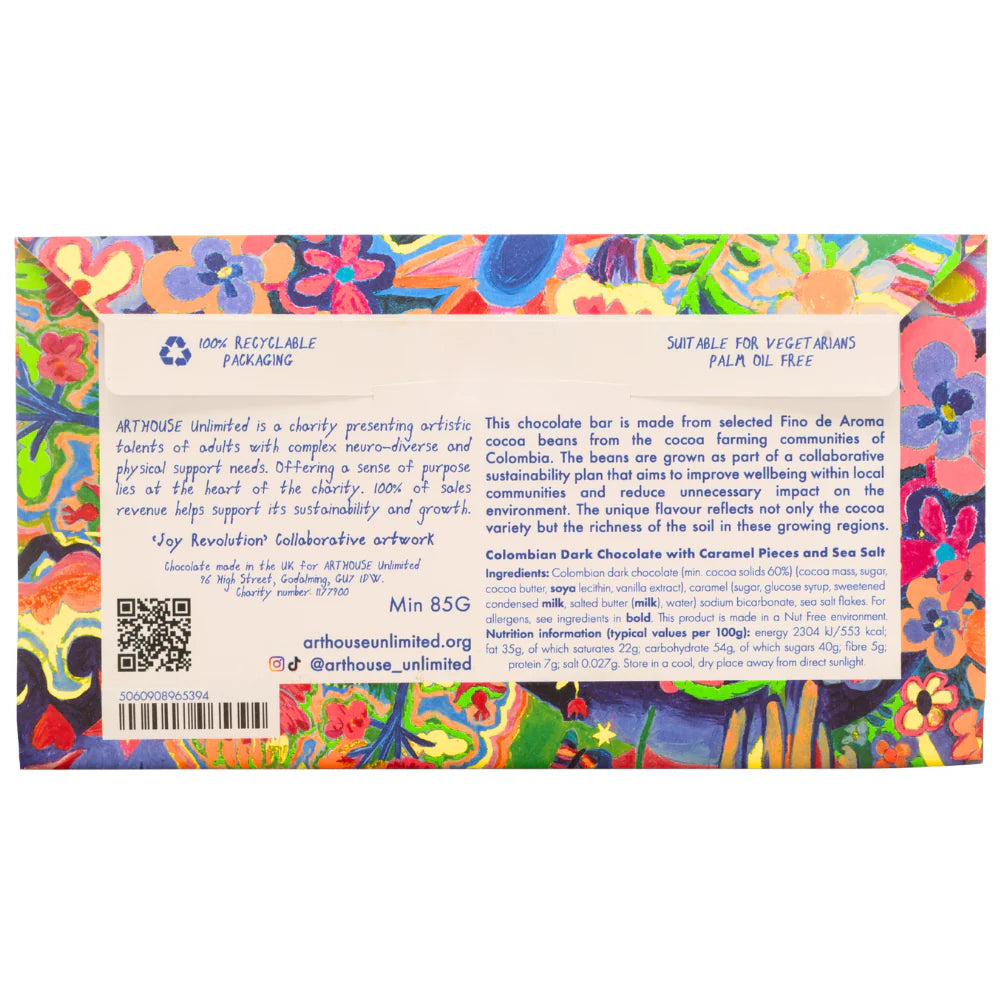 Joy Revolution, Dark Chocolate Bar with Caramel Pieces & Sea Salt 85g ...